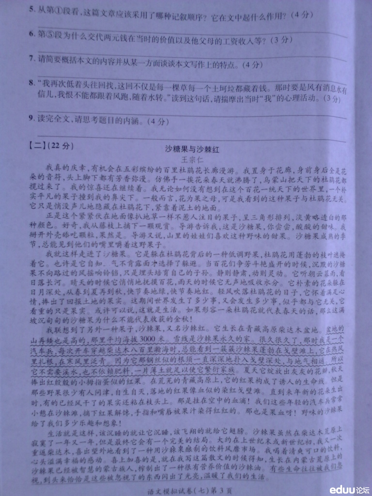 2013年安徽省中考导向预测语文模拟试卷(七)